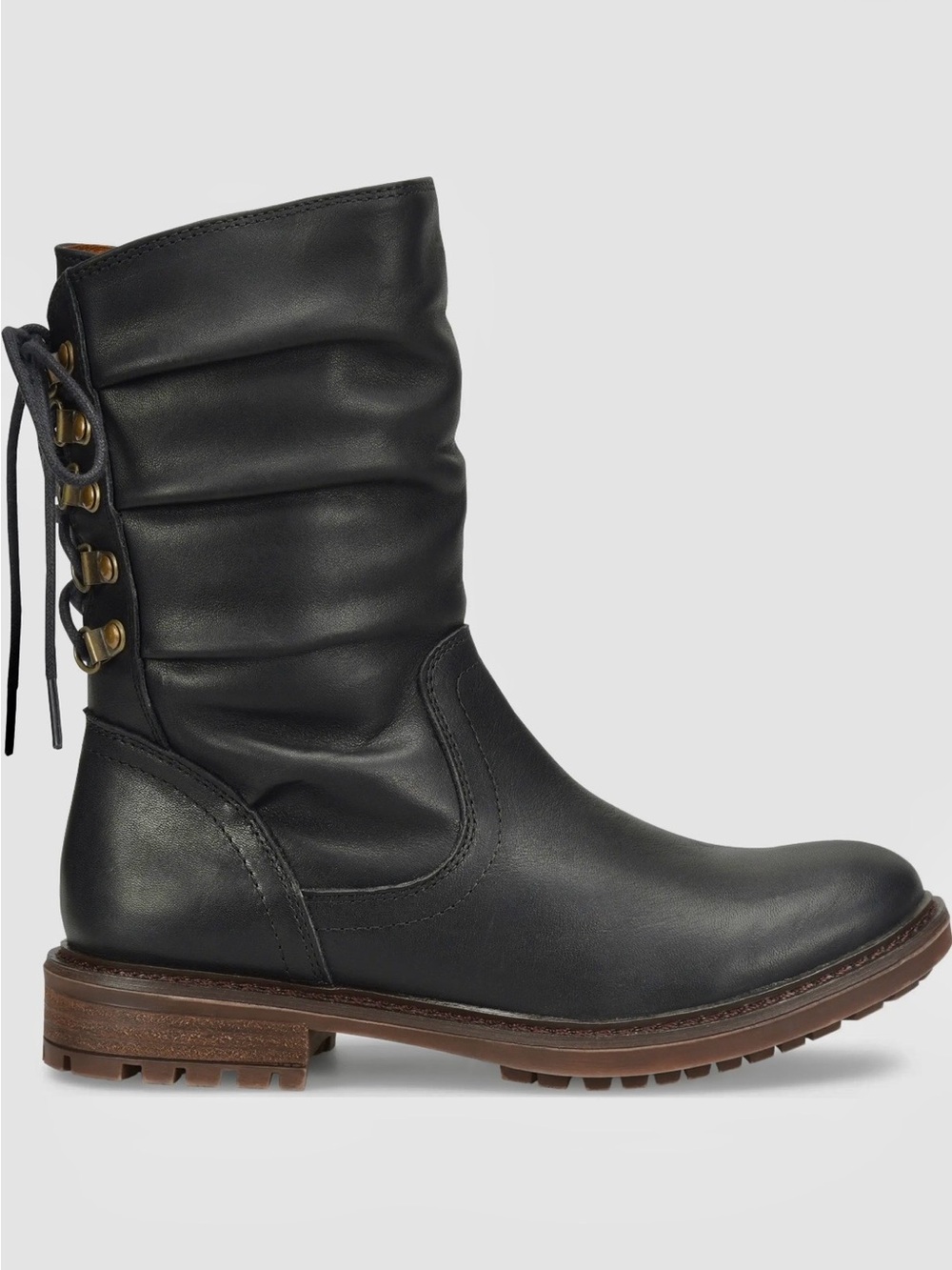 Sofft Black Leather Leanna Mid-Calf Lace-Up Back Boot, Waterproof
